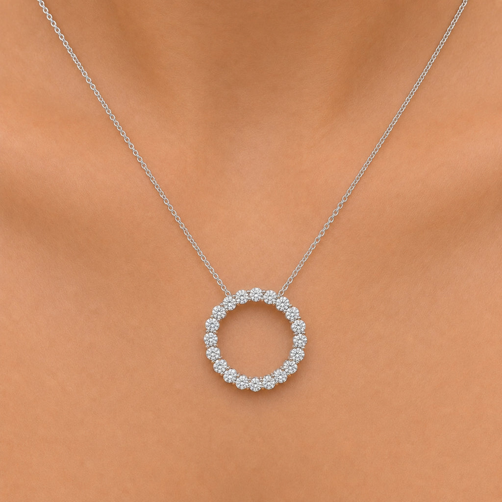 Diamonair Lab Grown Diamond (F/VS+) 1.00 carat Round cut Sterling Silver Circle Pendant - Sterling Silver | Gold over Silver