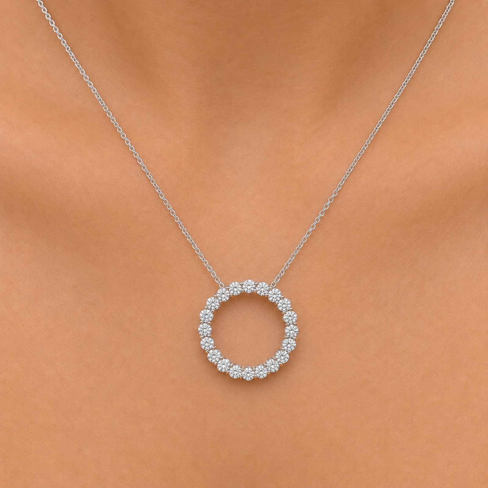 Diamonair Lab Grown Diamond (F/VS+) 1.00 carat Round cut Sterling Silver Circle Pendant - Sterling Silver | Gold over Silver