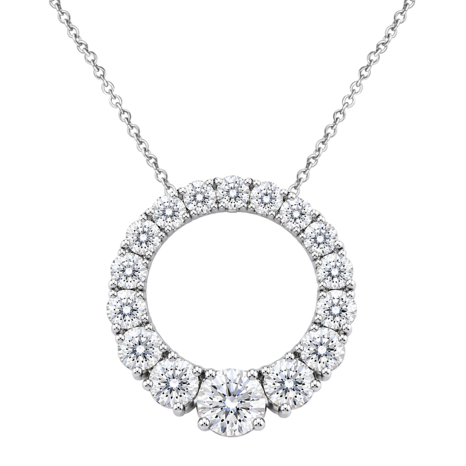 Diamonair Lab Grown Diamond (F/VS+) 2.00 carat Round cut Sterling Silver Circle Pendant - Sterling Silver | Gold over Silver