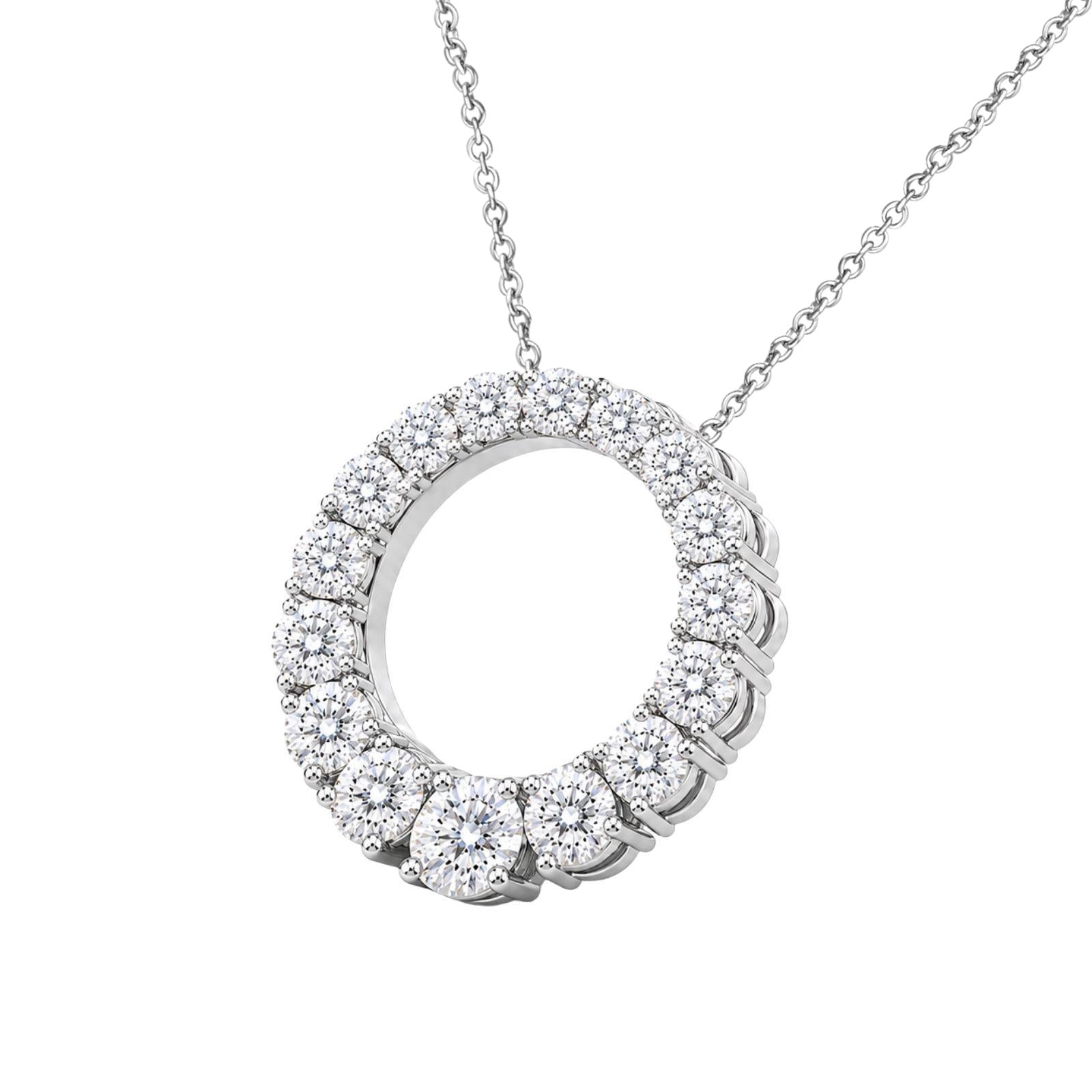 Diamonair Lab Grown Diamond (F/VS+) 2.00 carat Round cut Sterling Silver Circle Pendant - Sterling Silver | Gold over Silver