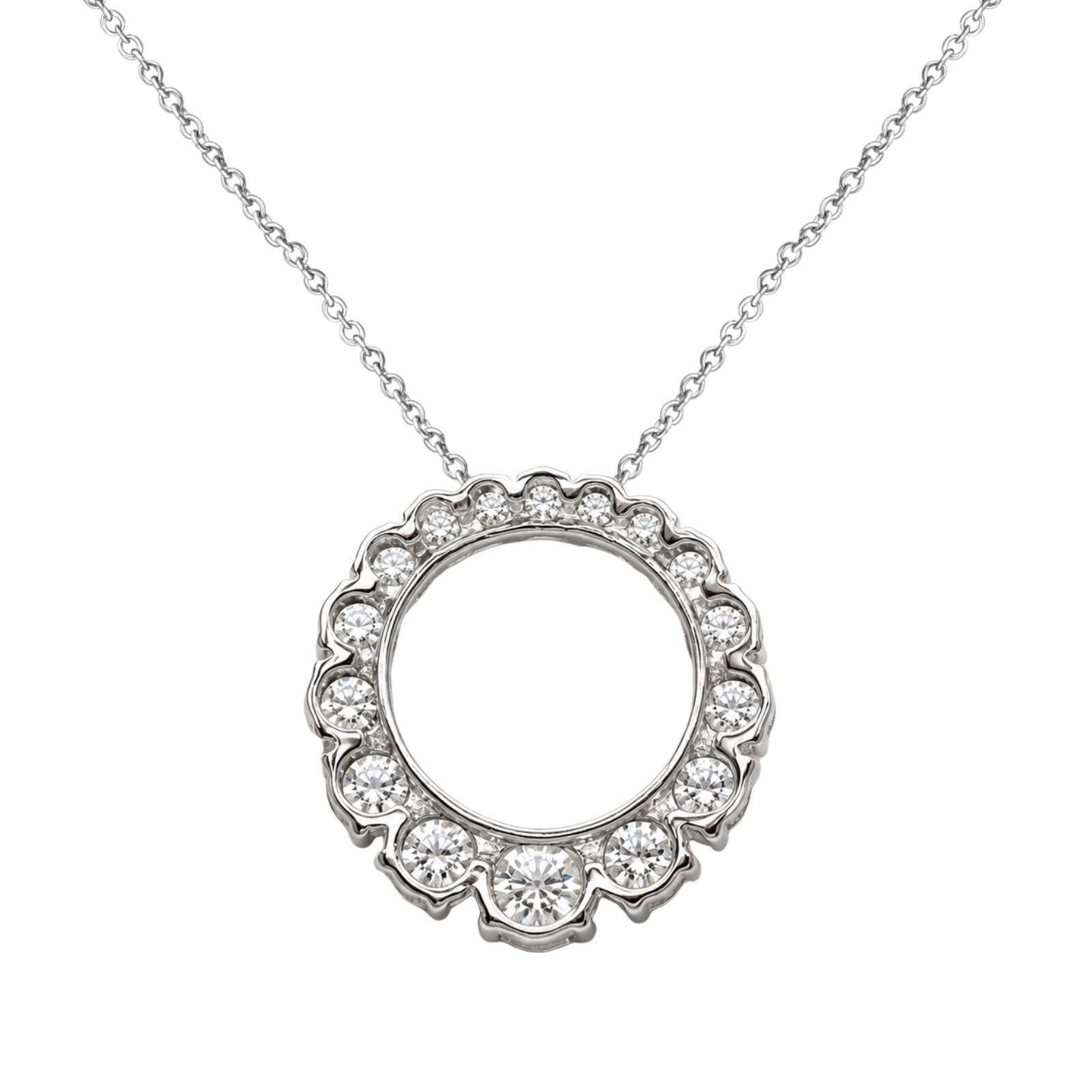 Diamonair Lab Grown Diamond (F/VS+) 2.00 carat Round cut Sterling Silver Circle Pendant - Sterling Silver | Gold over Silver