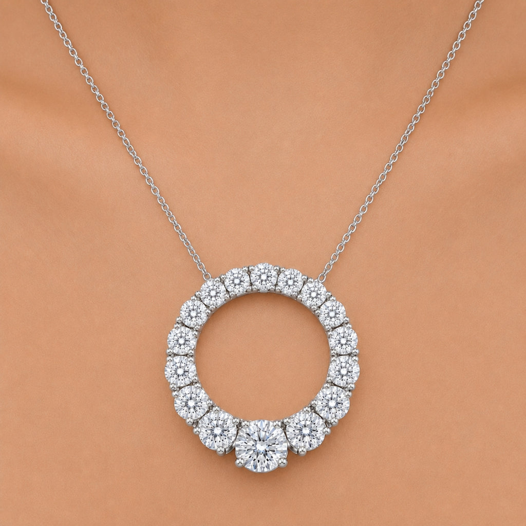 Diamonair Lab Grown Diamond (F/VS+) 2.00 carat Round cut Sterling Silver Circle Pendant - Sterling Silver | Gold over Silver