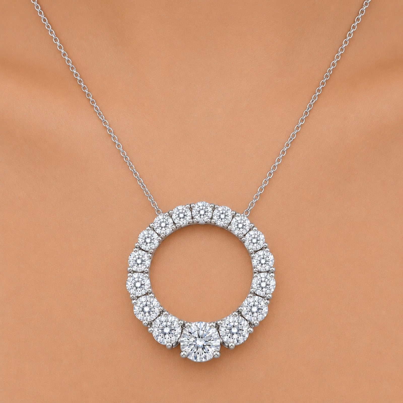 Diamonair Lab Grown Diamond (F/VS+) 2.00 carat Round cut Sterling Silver Circle Pendant - Sterling Silver | Gold over Silver