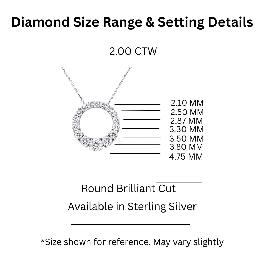 Diamonair Lab Grown Diamond (F/VS+) 2.00 carat Round cut Sterling Silver Circle Pendant - Sterling Silver | Gold over Silver