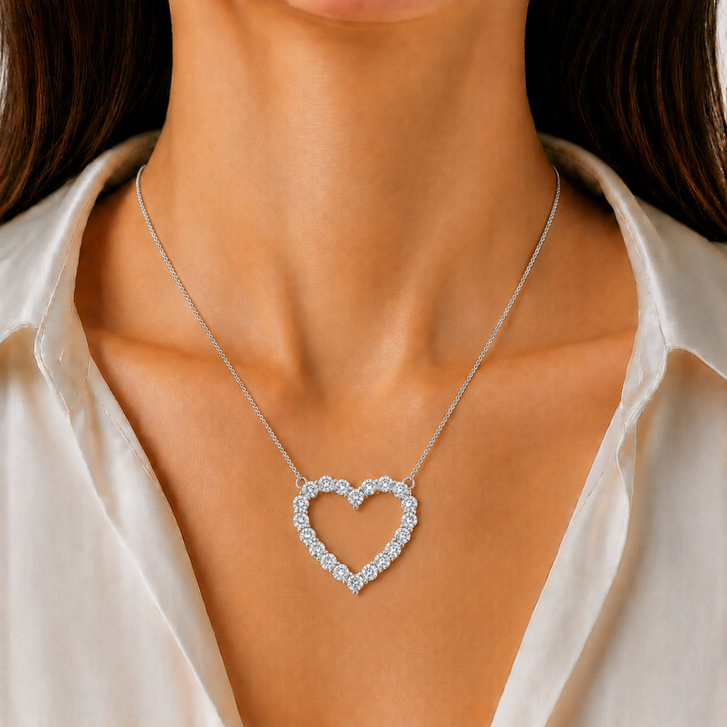 Diamonair Lab Grown Diamond (F/VS+) 2.00 carat Round cut Sterling Silver Heart Pendant - Sterling Silver | Gold over Silver