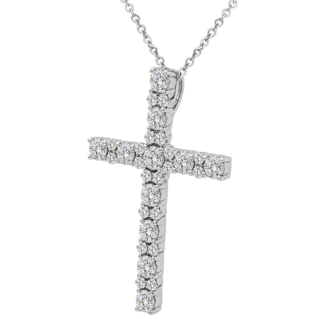Diamonair Lab Grown Diamond (F/VS+) 2.00 carat Round cut Sterling Silver Cross Pendant - Sterling Silver | Gold over Silver
