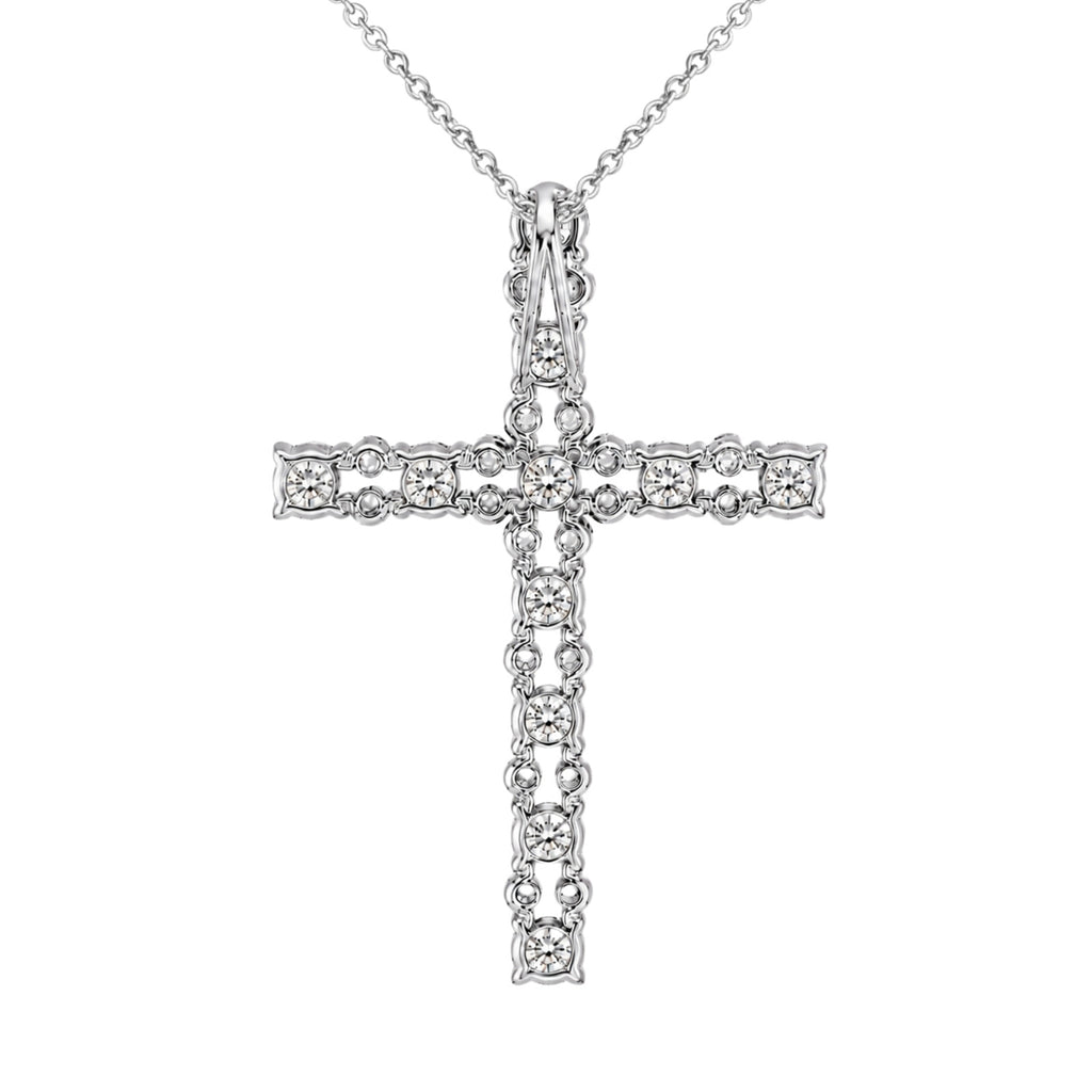 Diamonair Lab Grown Diamond (F/VS+) 2.00 carat Round cut Sterling Silver Cross Pendant - Sterling Silver | Gold over Silver