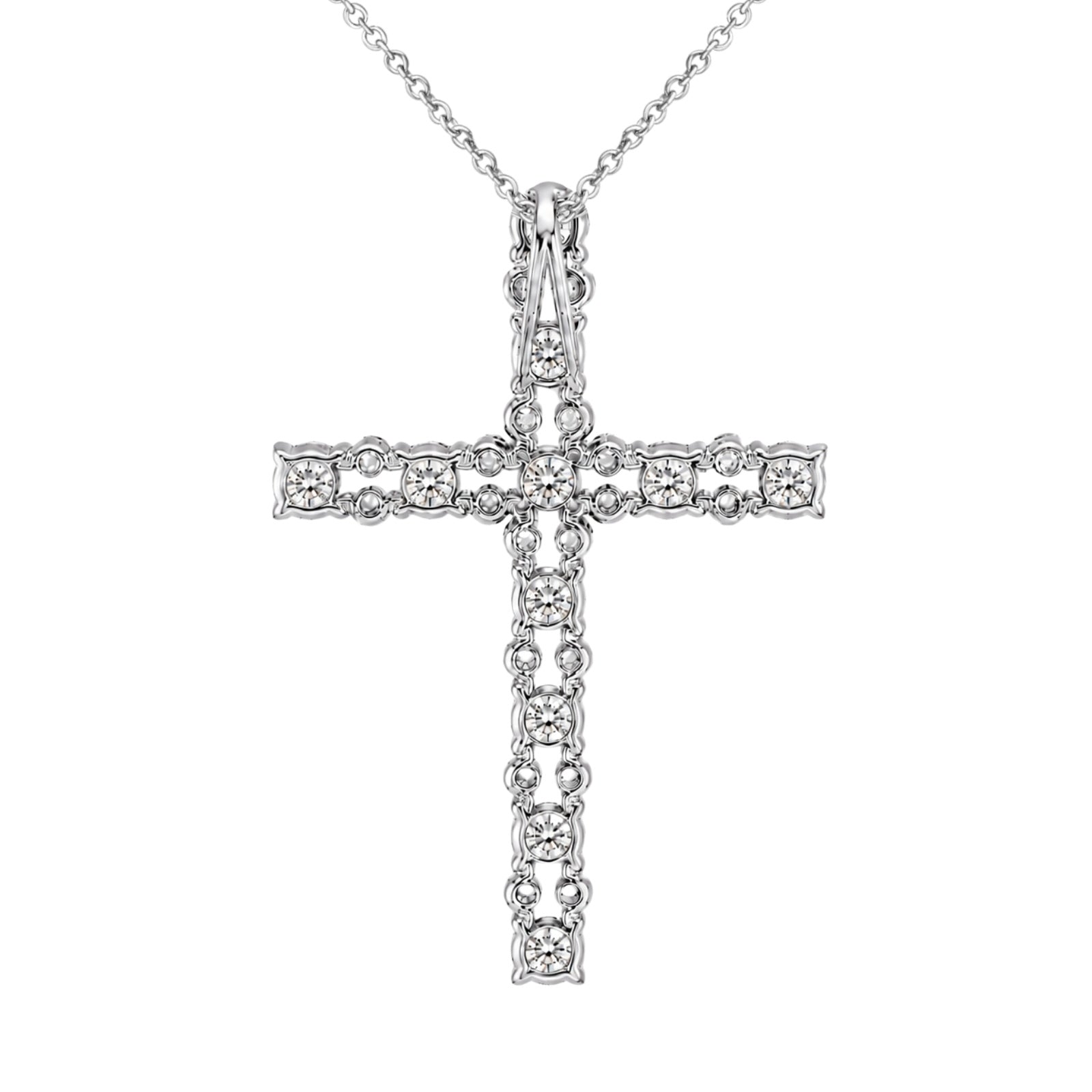 Diamonair Lab Grown Diamond (F/VS+) 2.00 carat Round cut Sterling Silver Cross Pendant - Sterling Silver | Gold over Silver