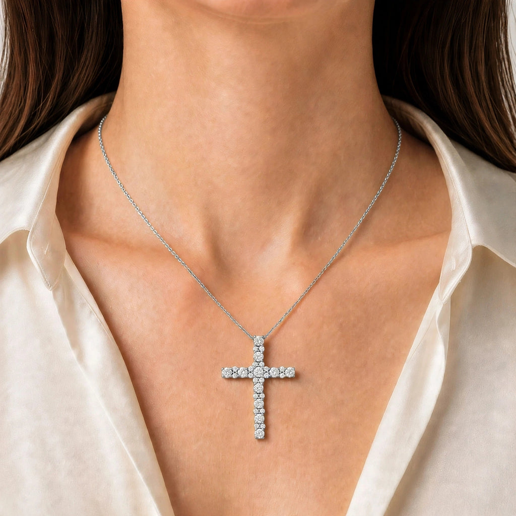 Diamonair Lab Grown Diamond (F/VS+) 2.00 carat Round cut Sterling Silver Cross Pendant - Sterling Silver | Gold over Silver