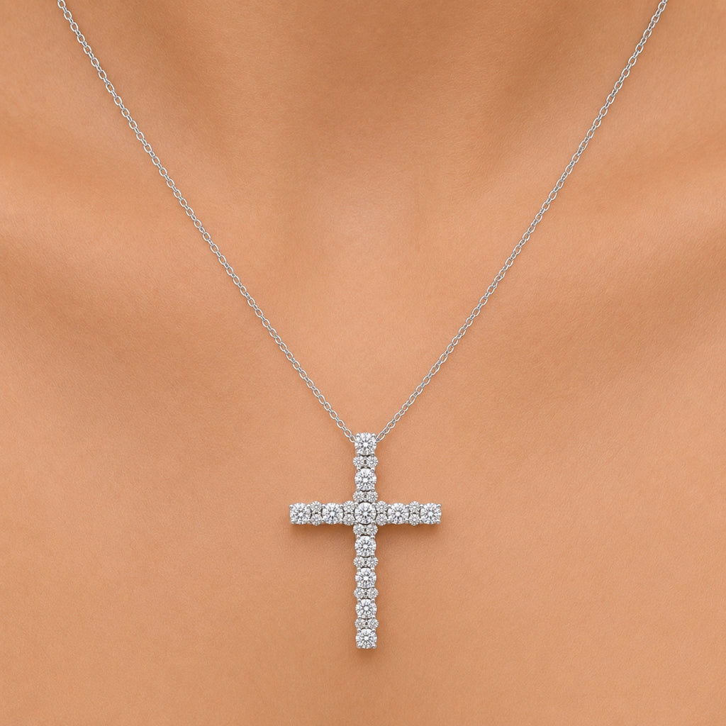 Diamonair Lab Grown Diamond (F/VS+) 2.00 carat Round cut Sterling Silver Cross Pendant - Sterling Silver | Gold over Silver