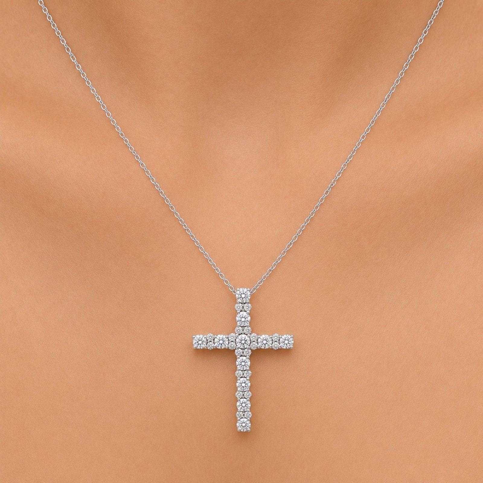 Diamonair Lab Grown Diamond (F/VS+) 2.00 carat Round cut Sterling Silver Cross Pendant - Sterling Silver | Gold over Silver