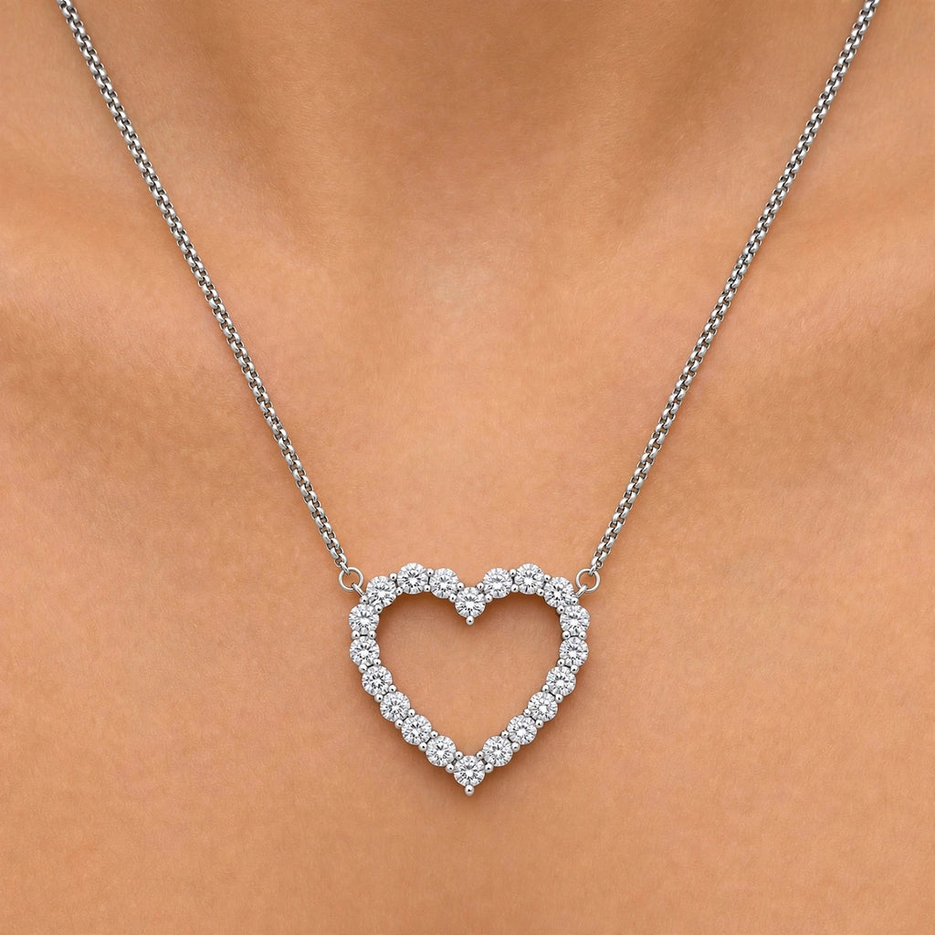 Diamonair Lab Grown Diamond (F/VS+) 3.00 carat Round cut Sterling Silver Heart Pendant - Sterling Silver | Gold over Silver