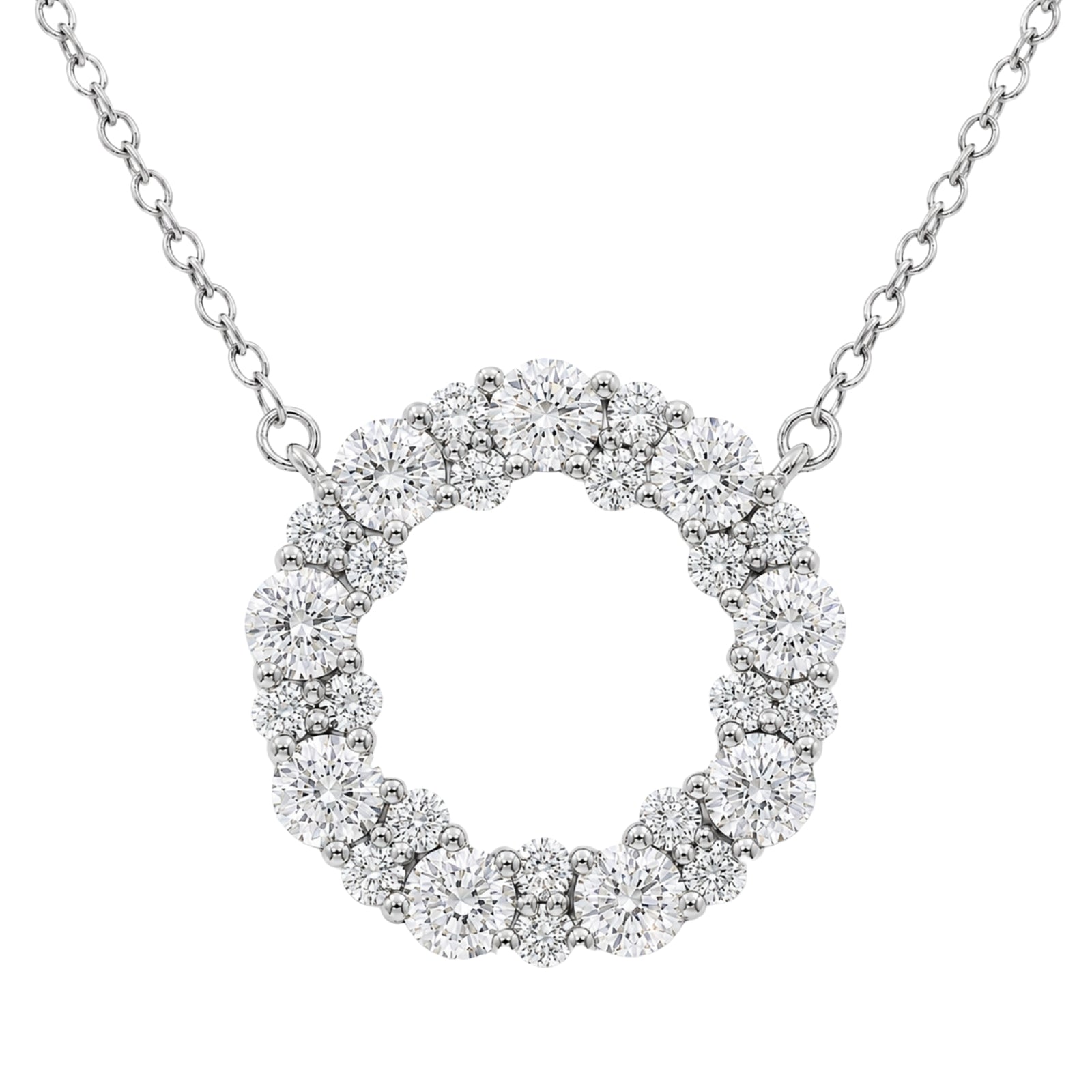 Diamonair Lab Grown Diamond (F/VS+) 2.00 carat Round cut Sterling Silver Circle Pendant - Sterling Silver | Gold over Silver