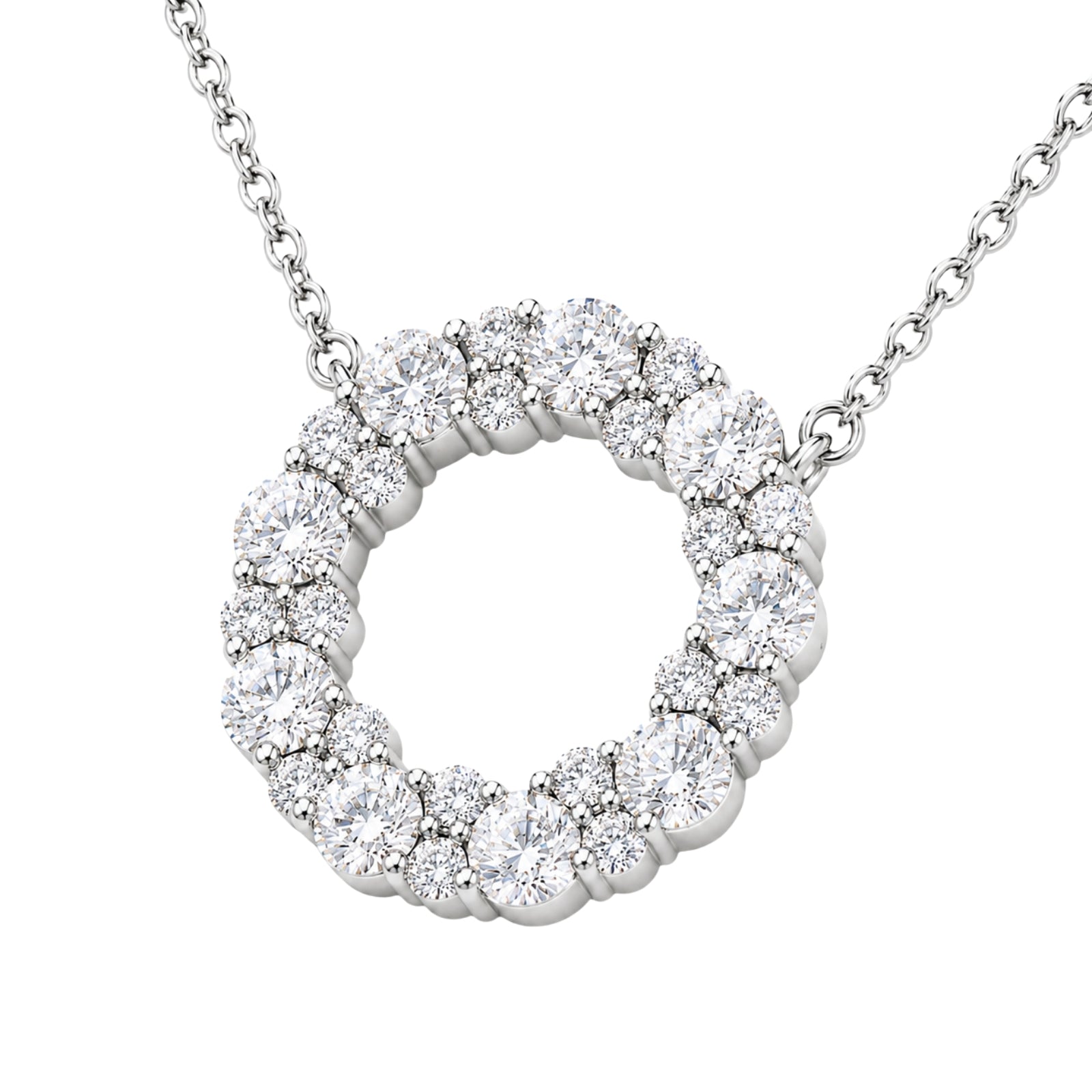 Diamonair Lab Grown Diamond (F/VS+) 2.00 carat Round cut Sterling Silver Circle Pendant - Sterling Silver | Gold over Silver