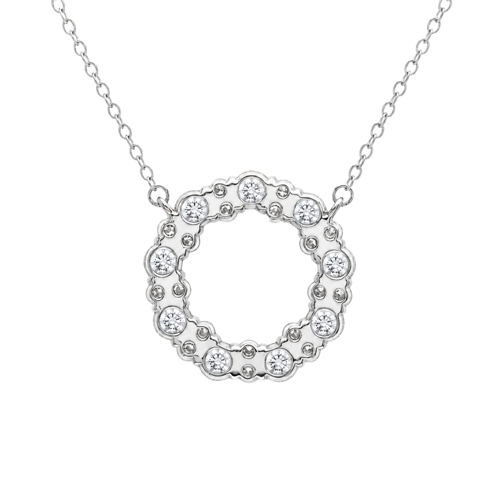 Diamonair Lab Grown Diamond (F/VS+) 2.00 carat Round cut Sterling Silver Circle Pendant - Sterling Silver | Gold over Silver