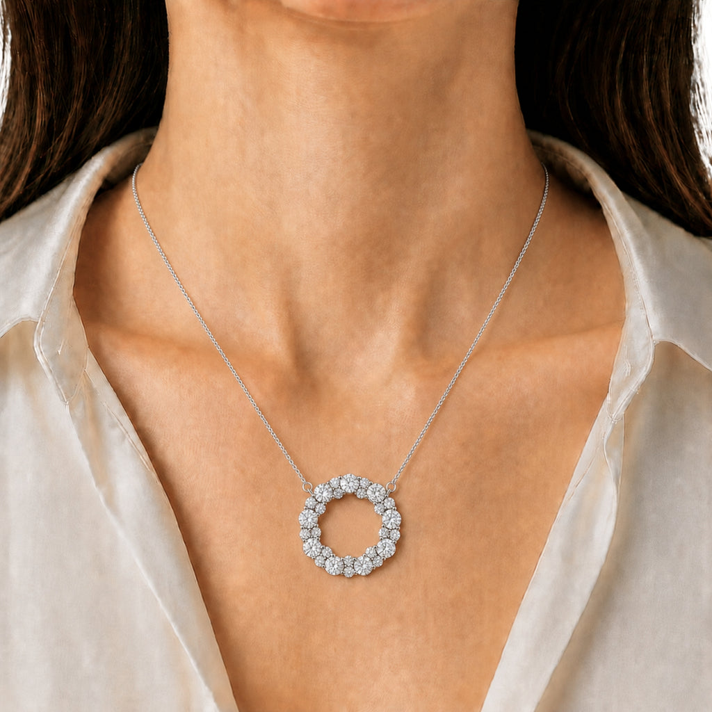 Diamonair Lab Grown Diamond (F/VS+) 2.00 carat Round cut Sterling Silver Circle Pendant - Sterling Silver | Gold over Silver