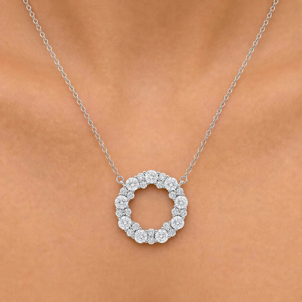 Diamonair Lab Grown Diamond (F/VS+) 2.00 carat Round cut Sterling Silver Circle Pendant - Sterling Silver | Gold over Silver