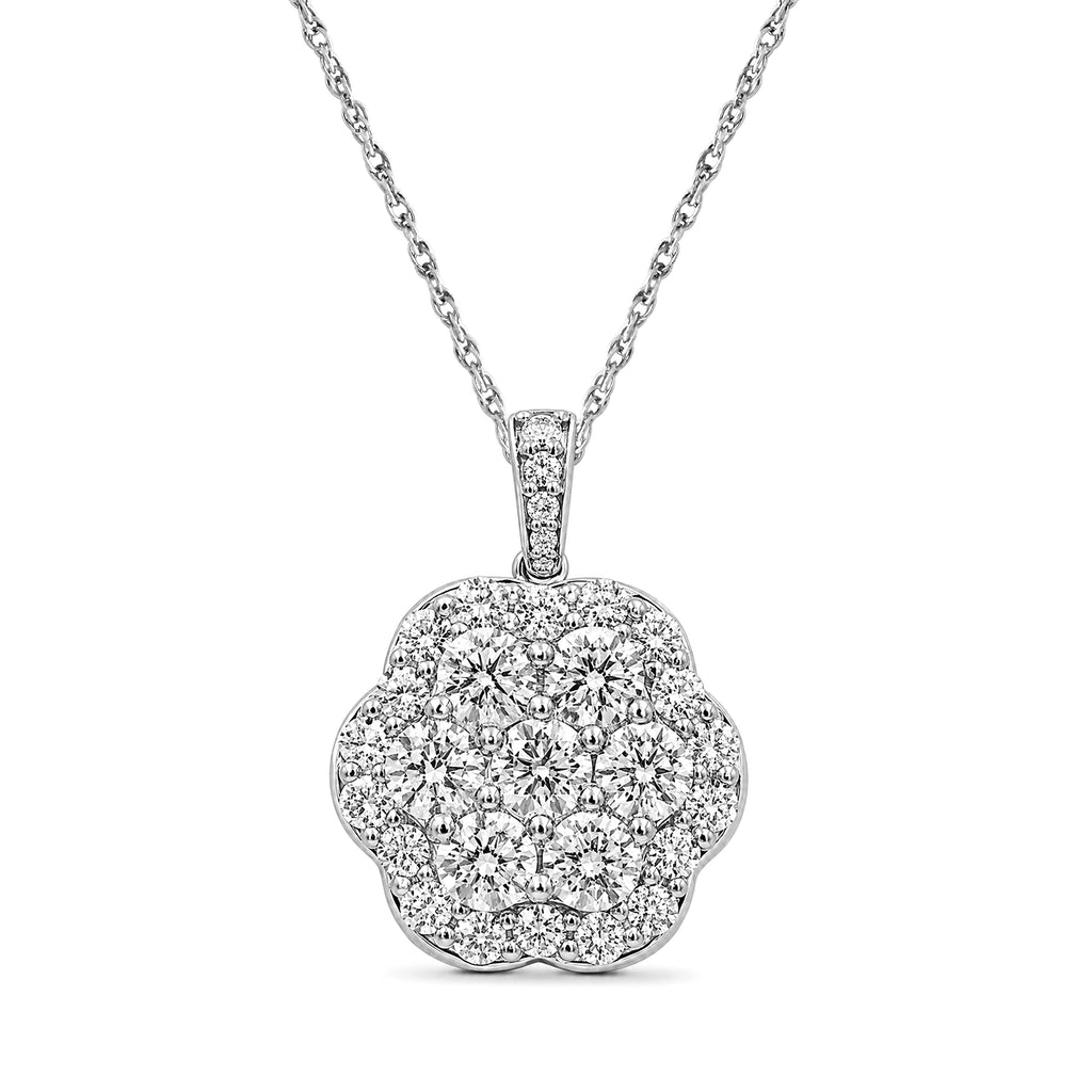 Diamonair Lab Grown Diamond (F/VS+) 3.00 carat Round cut Sterling Silver Cluster Pendant - Sterling Silver | Gold over Silver