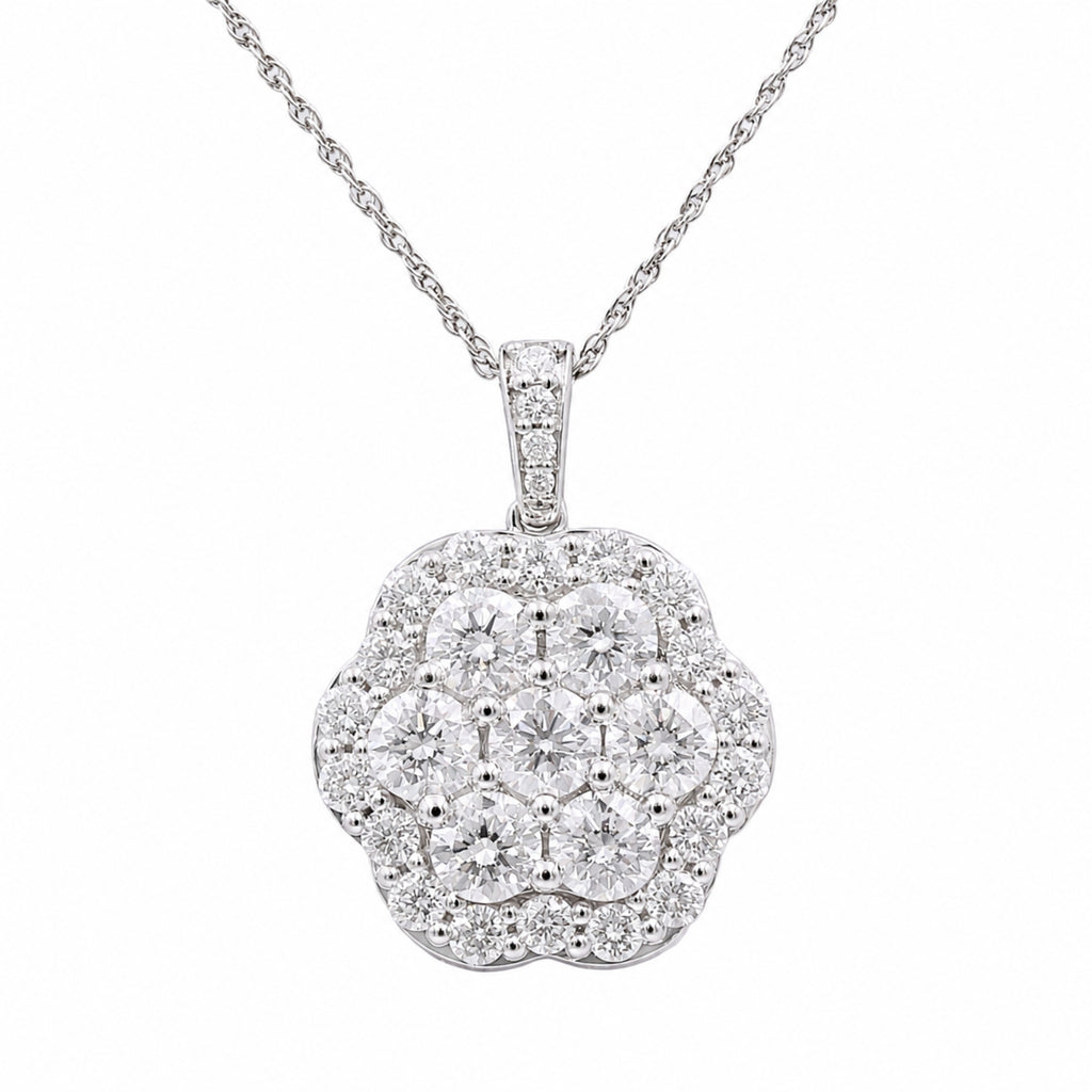 Diamonair Lab Grown Diamond (F/VS+) 3.00 carat Round cut Sterling Silver Cluster Pendant - Sterling Silver | Gold over Silver