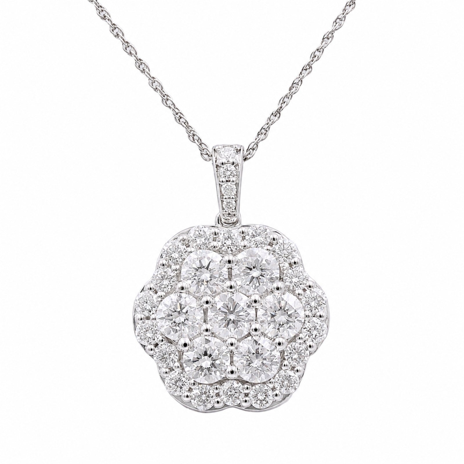 Diamonair Lab Grown Diamond (F/VS+) 3.00 carat Round cut Sterling Silver Cluster Pendant - Sterling Silver | Gold over Silver
