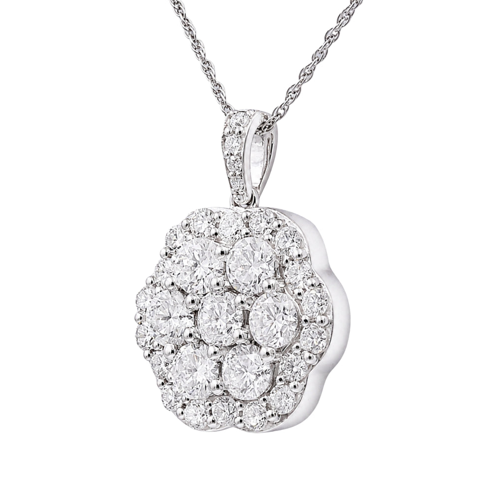 Diamonair Lab Grown Diamond (F/VS+) 3.00 carat Round cut Sterling Silver Cluster Pendant - Sterling Silver | Gold over Silver