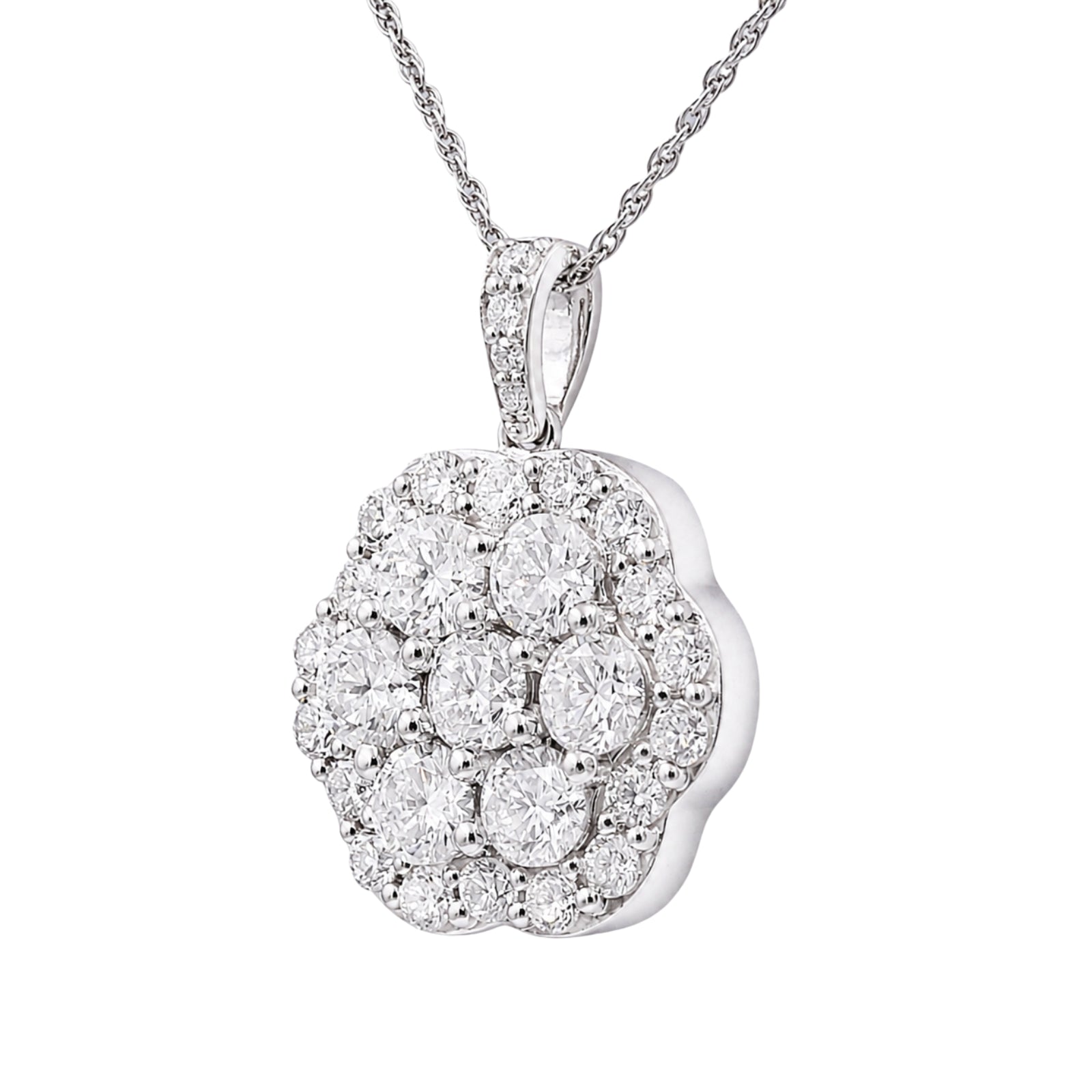 Diamonair Lab Grown Diamond (F/VS+) 3.00 carat Round cut Sterling Silver Cluster Pendant - Sterling Silver | Gold over Silver