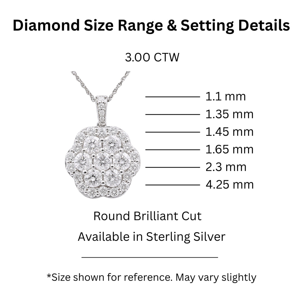 Diamonair Lab Grown Diamond (F/VS+) 3.00 carat Round cut Sterling Silver Cluster Pendant - Sterling Silver | Gold over Silver