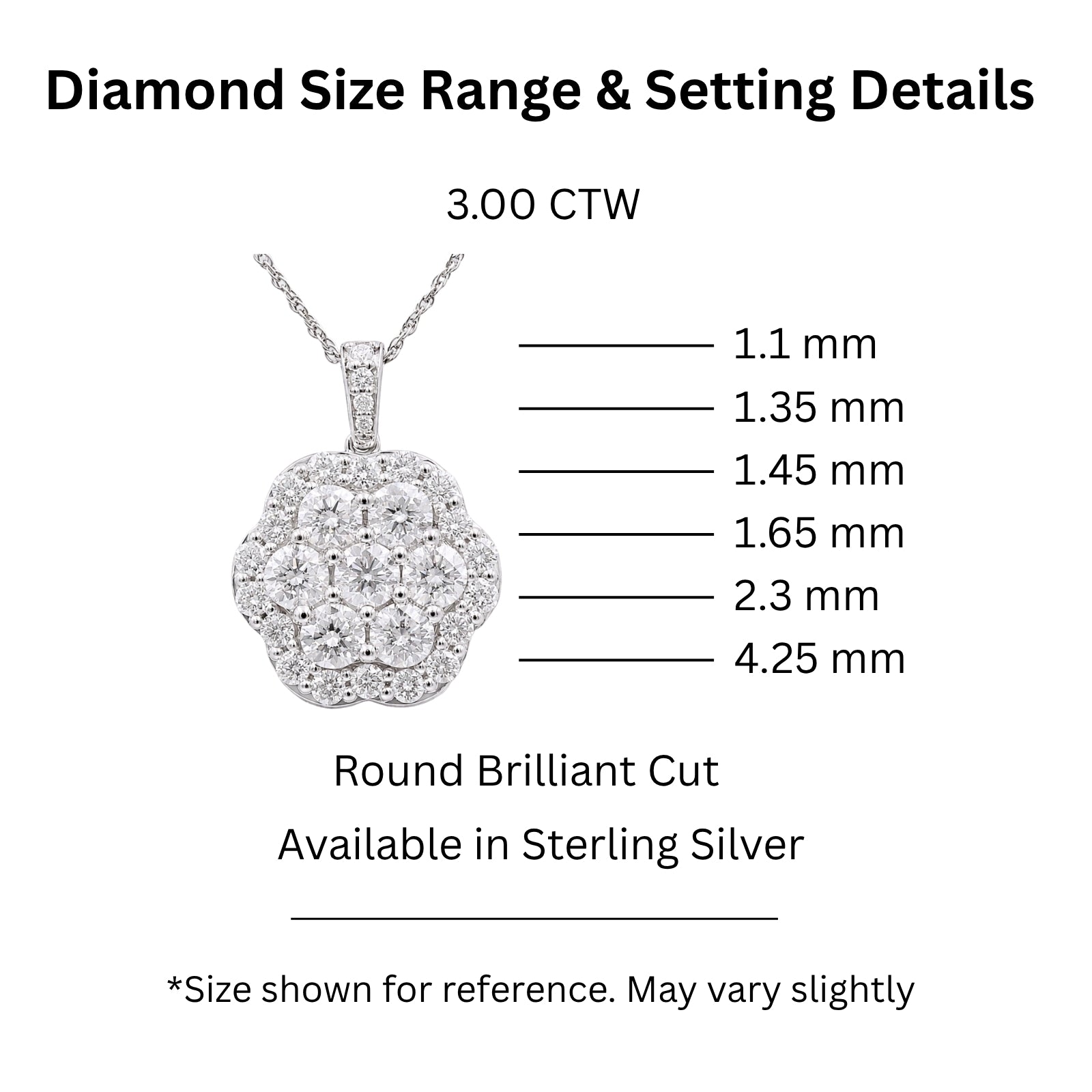 Diamonair Lab Grown Diamond (F/VS+) 3.00 carat Round cut Sterling Silver Cluster Pendant - Sterling Silver | Gold over Silver