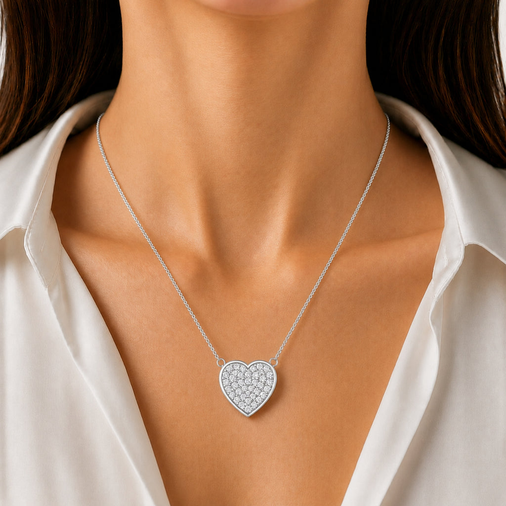 Diamonair Lab Grown Diamond (F/VS+) 1.00 carat Round cut Sterling Silver Heart Pendant - Sterling Silver