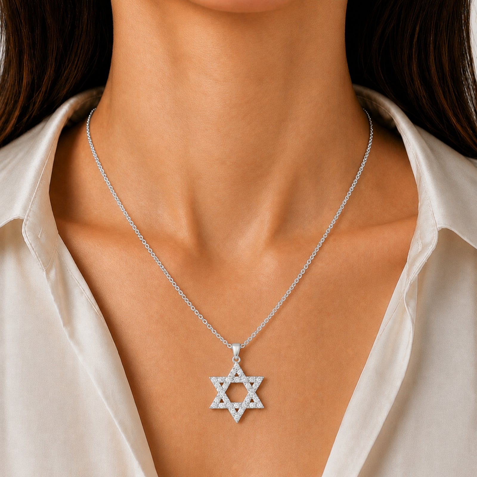 Diamonair Lab Grown Diamond (F/VS+) 2.00 carat Round cut Sterling Silver Star Pendant - Sterling Silver | Gold over Silver