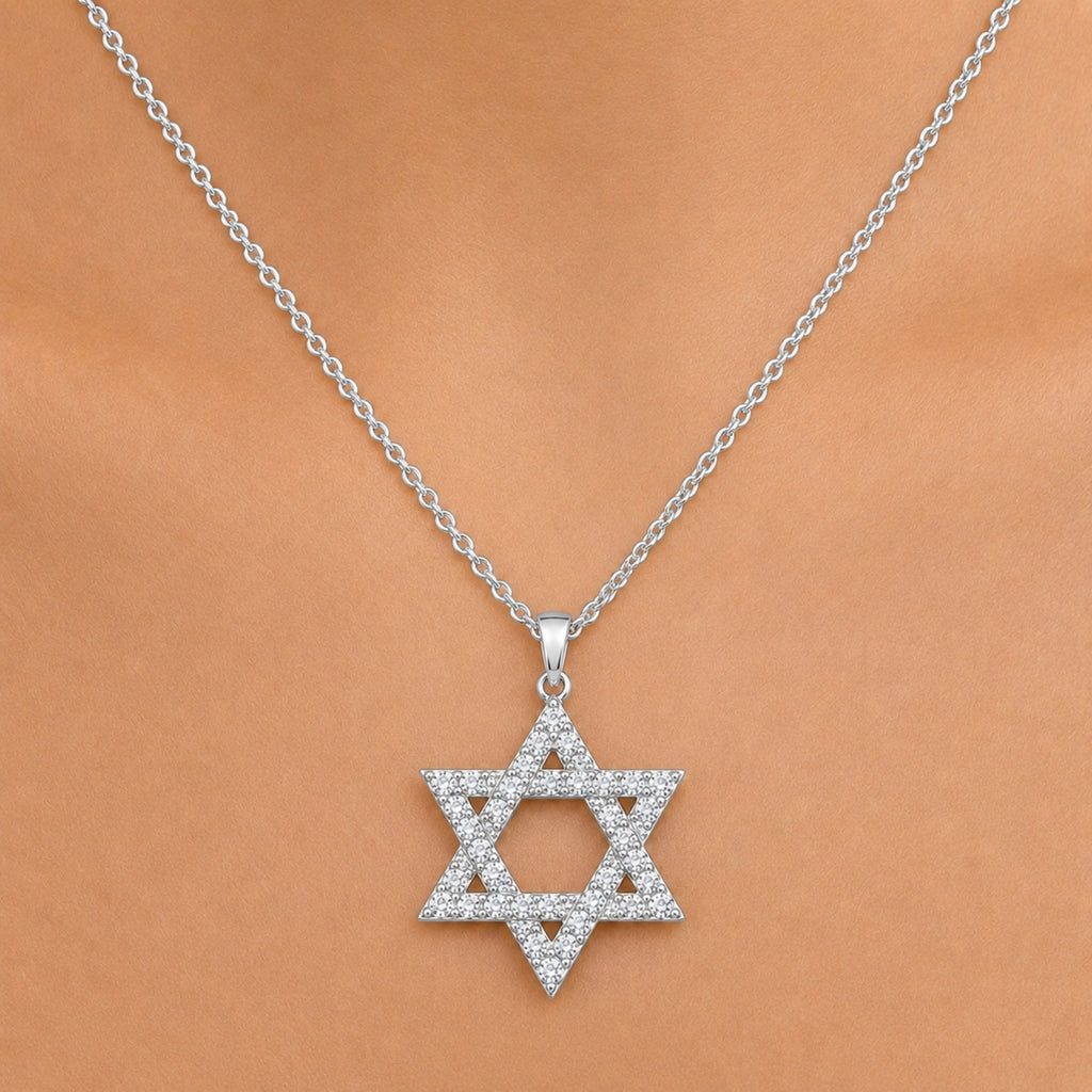 Diamonair Lab Grown Diamond (F/VS+) 2.00 carat Round cut Sterling Silver Star Pendant - Sterling Silver | Gold over Silver