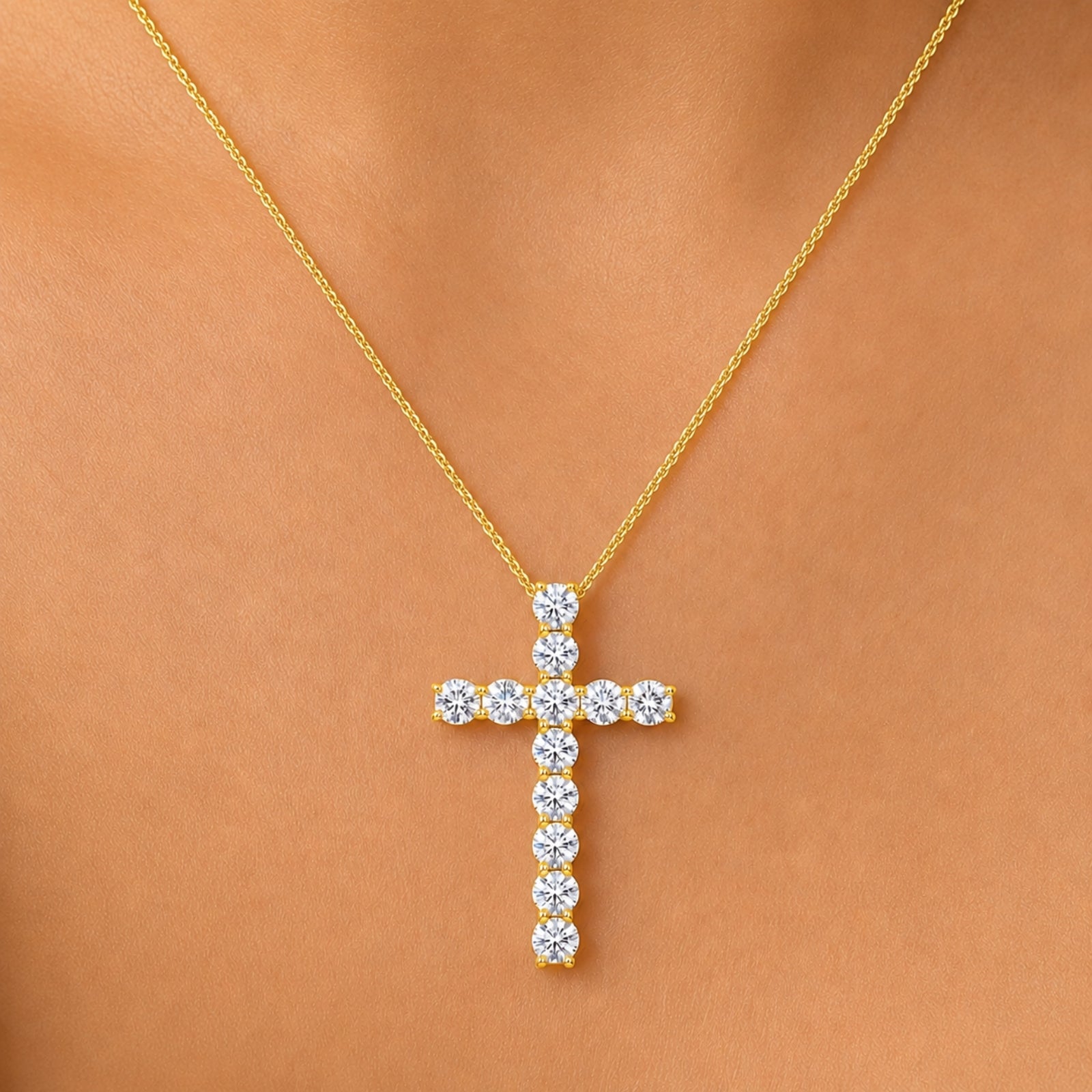 Diamonair Lab Grown Diamond (F/VS+) 1.00 carat Round cut Sterling Silver Cross Pendant - Sterling Silver | Gold over Silver