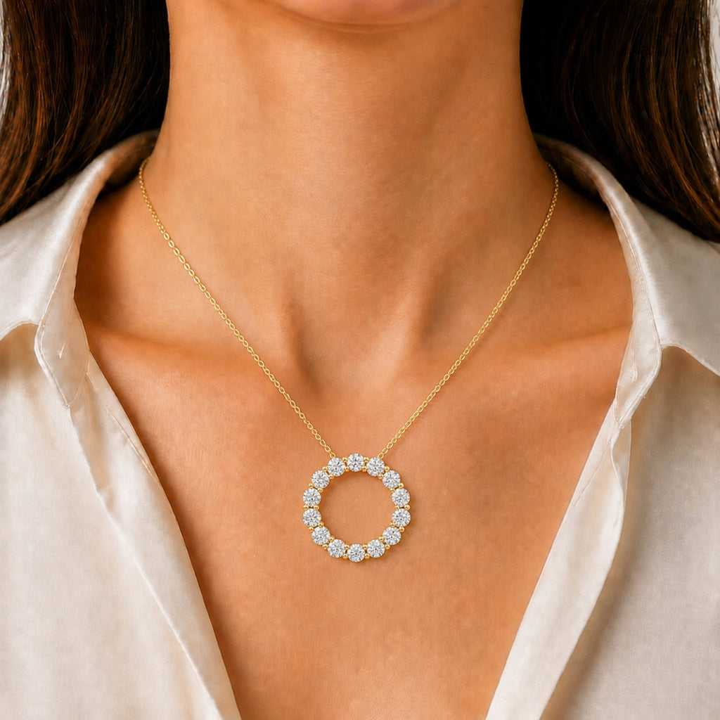Diamonair Lab Grown Diamond (F/VS+) 1.00 carat Round cut Sterling Silver Circle Pendant - Sterling Silver | Gold over Silver
