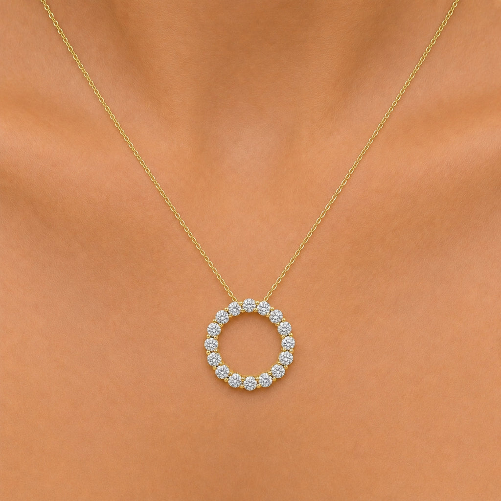 Diamonair Lab Grown Diamond (F/VS+) 1.00 carat Round cut Sterling Silver Circle Pendant - Sterling Silver | Gold over Silver