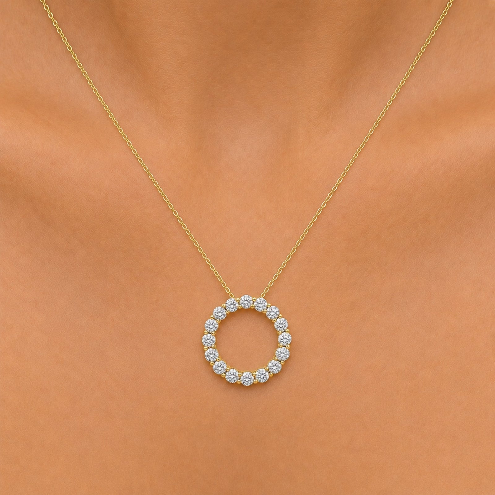 Diamonair Lab Grown Diamond (F/VS+) 1.00 carat Round cut Sterling Silver Circle Pendant - Sterling Silver | Gold over Silver