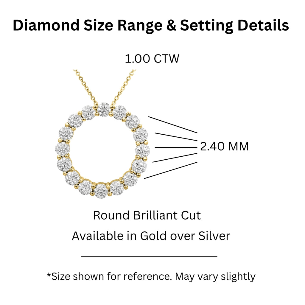 Diamonair Lab Grown Diamond (F/VS+) 1.00 carat Round cut Sterling Silver Circle Pendant - Sterling Silver | Gold over Silver