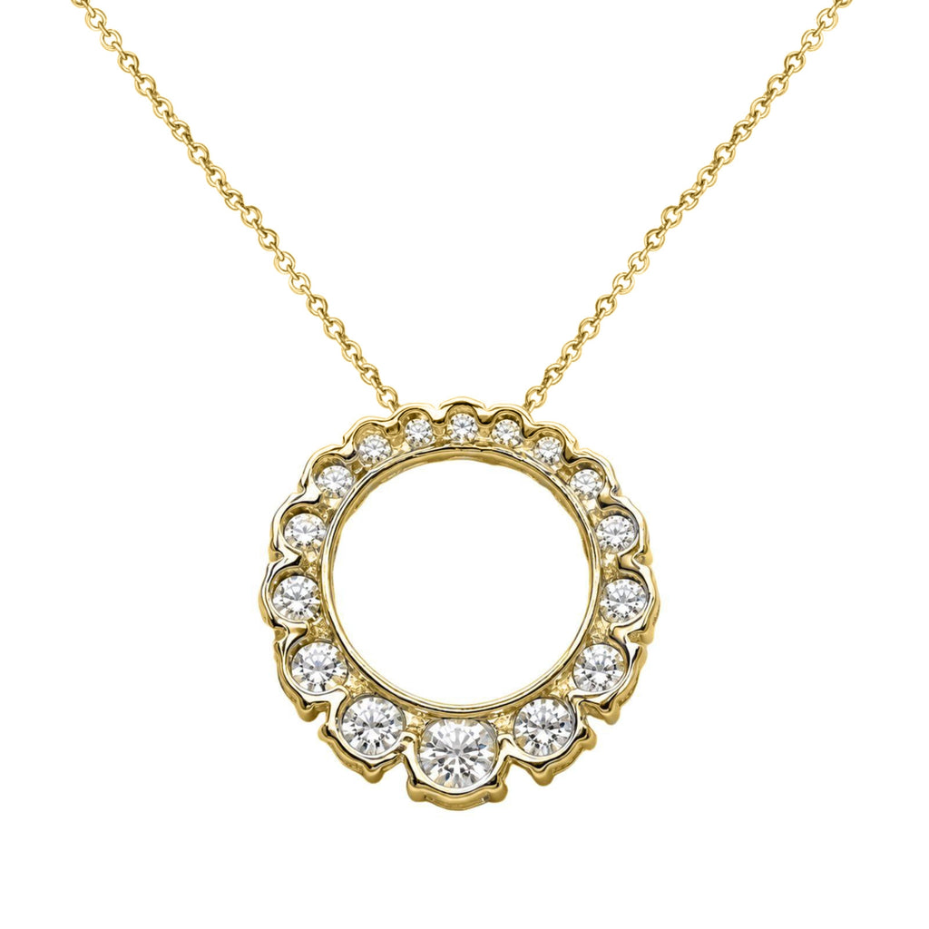 Diamonair Lab Grown Diamond (F/VS+) 2.00 carat Round cut Sterling Silver Circle Pendant - Sterling Silver | Gold over Silver