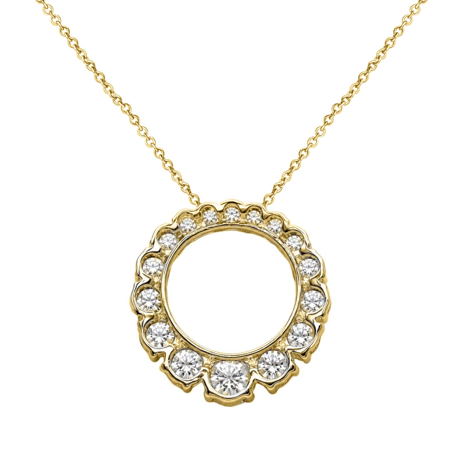Diamonair Lab Grown Diamond (F/VS+) 2.00 carat Round cut Sterling Silver Circle Pendant - Sterling Silver | Gold over Silver