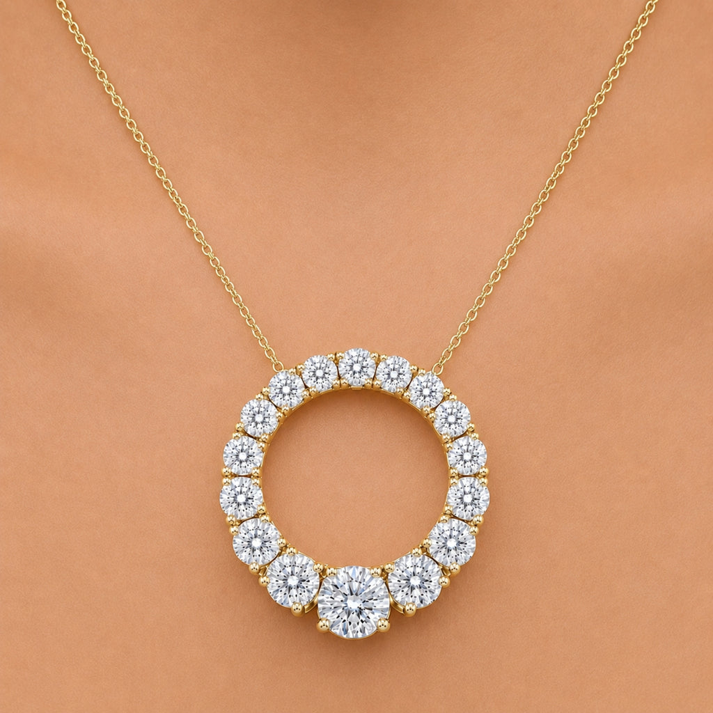 Diamonair Lab Grown Diamond (F/VS+) 2.00 carat Round cut Sterling Silver Circle Pendant - Sterling Silver | Gold over Silver