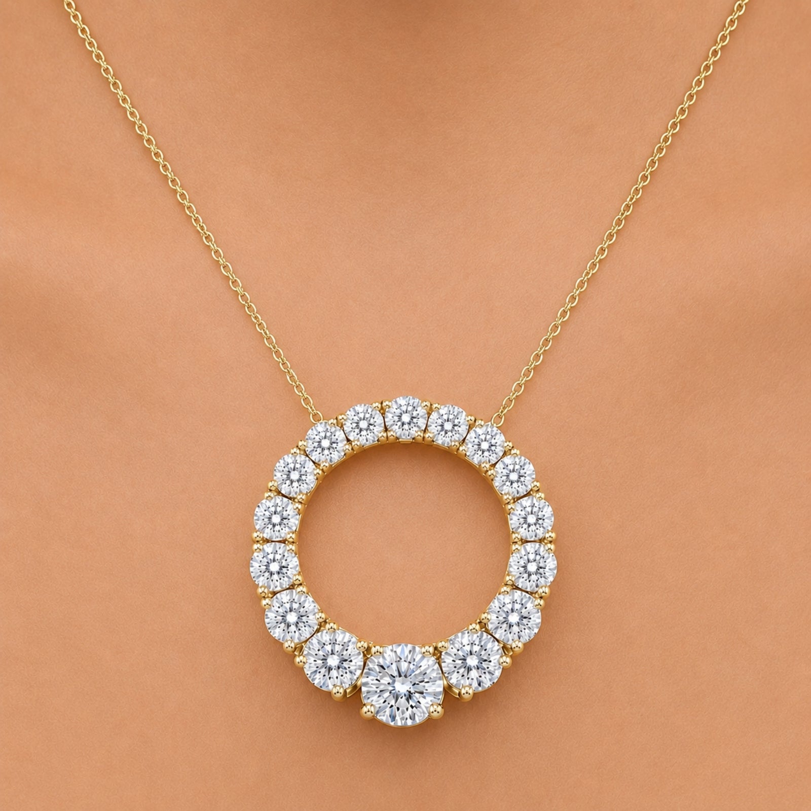 Diamonair Lab Grown Diamond (F/VS+) 2.00 carat Round cut Sterling Silver Circle Pendant - Sterling Silver | Gold over Silver