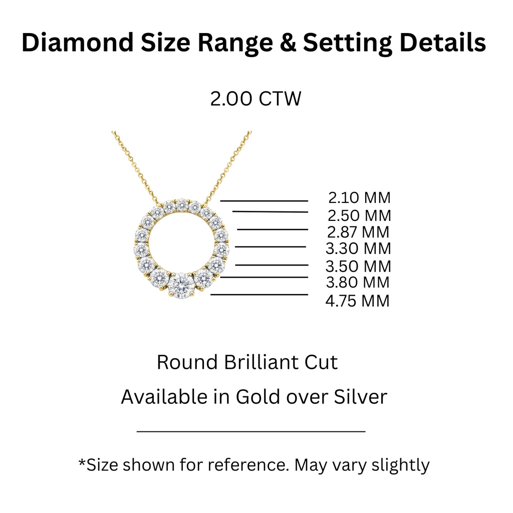 Diamonair Lab Grown Diamond (F/VS+) 2.00 carat Round cut Sterling Silver Circle Pendant - Sterling Silver | Gold over Silver