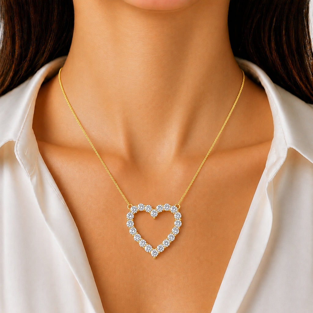Diamonair Lab Grown Diamond (F/VS+) 2.00 carat Round cut Sterling Silver Heart Pendant - Sterling Silver | Gold over Silver