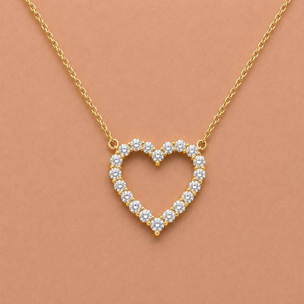 Diamonair Lab Grown Diamond (F/VS+) 2.00 carat Round cut Sterling Silver Heart Pendant - Sterling Silver | Gold over Silver