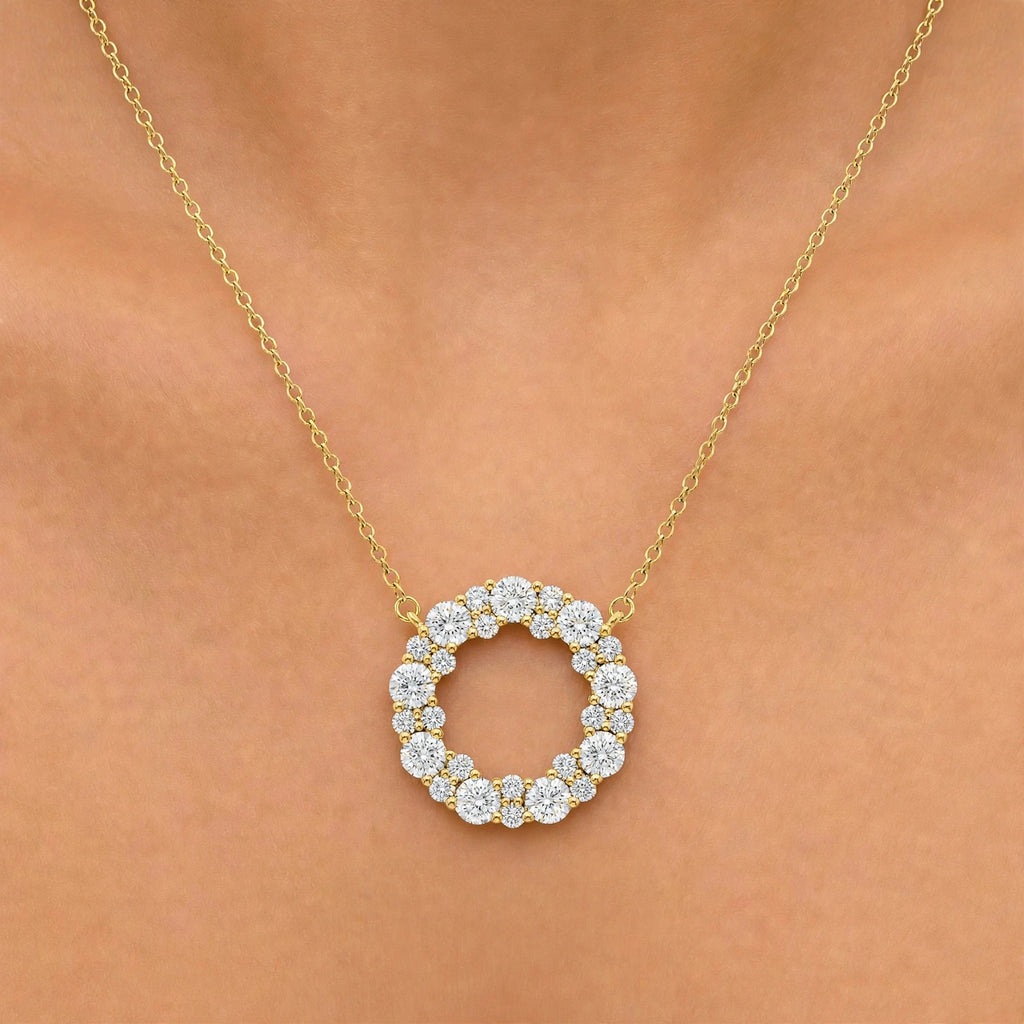 Diamonair Lab Grown Diamond (F/VS+) 2.00 carat Round cut Sterling Silver Circle Pendant - Sterling Silver | Gold over Silver