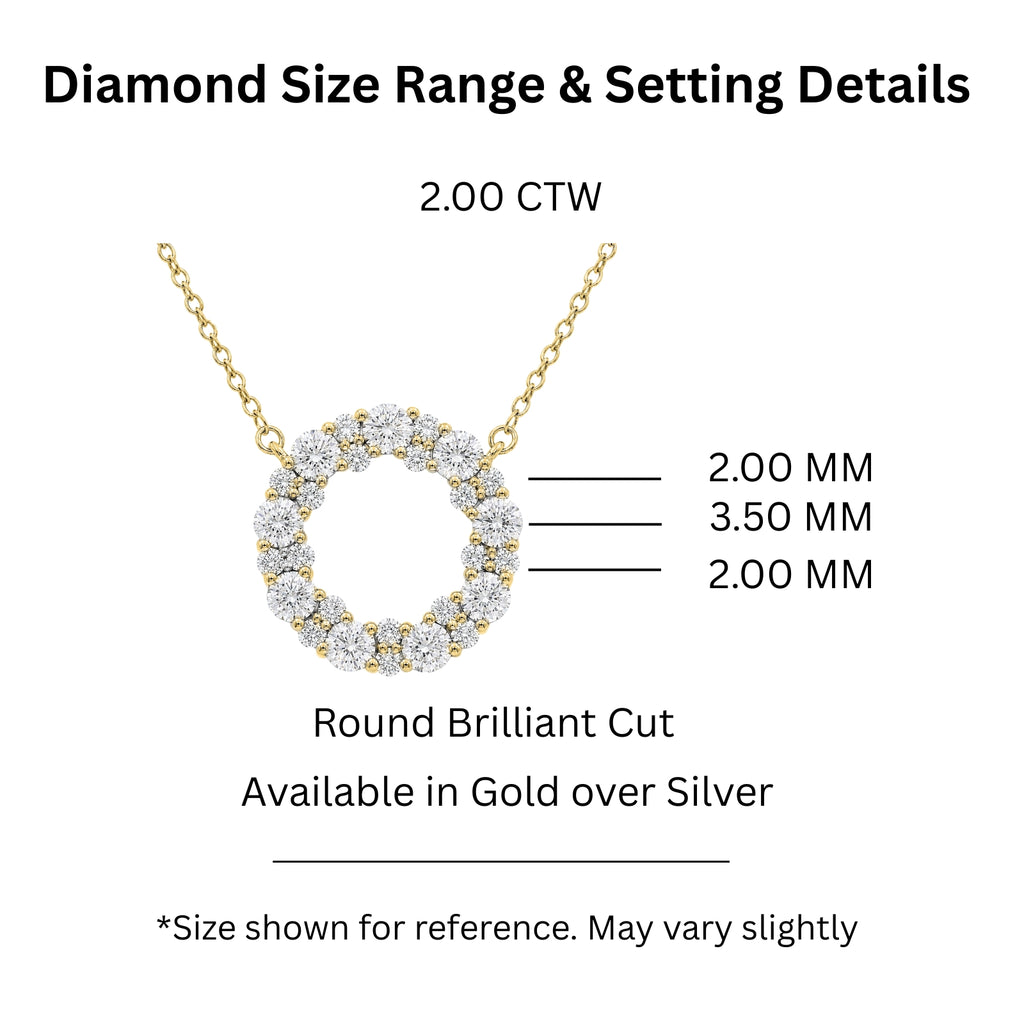 Diamonair Lab Grown Diamond (F/VS+) 2.00 carat Round cut Sterling Silver Circle Pendant - Sterling Silver | Gold over Silver