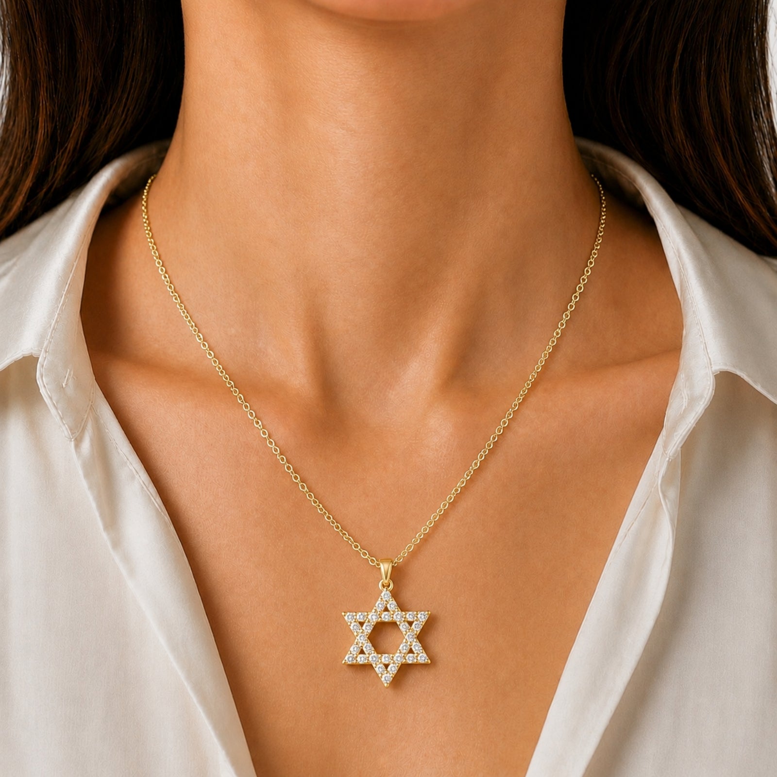 Diamonair Lab Grown Diamond (F/VS+) 2.00 carat Round cut Sterling Silver Star Pendant - Sterling Silver | Gold over Silver