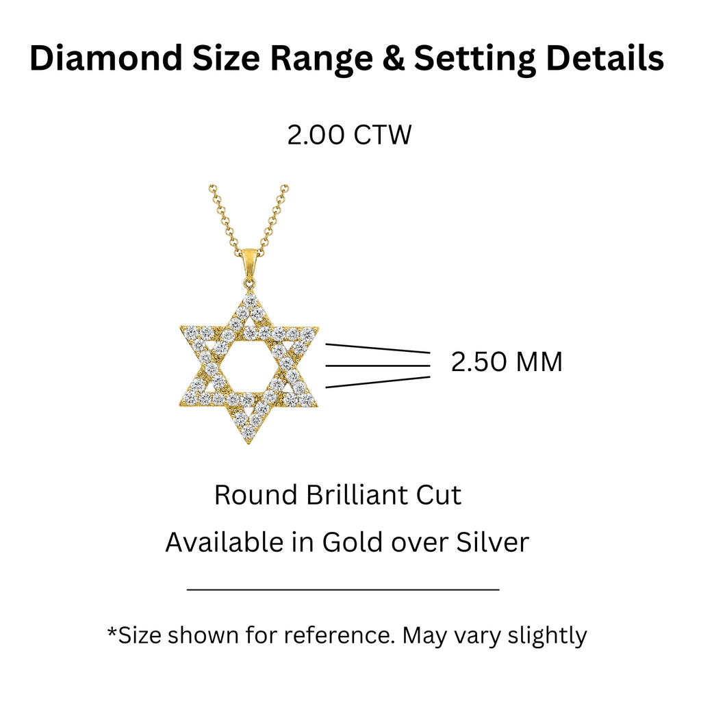 Diamonair Lab Grown Diamond (F/VS+) 2.00 carat Round cut Sterling Silver Star Pendant - Sterling Silver | Gold over Silver
