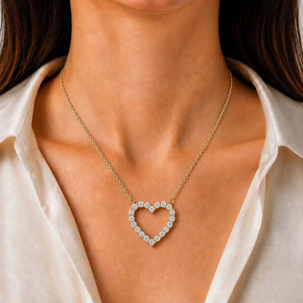 Diamonair Lab Grown Diamond (F/VS+) 3.00 carat Round cut Sterling Silver Heart Pendant - Sterling Silver | Gold over Silver
