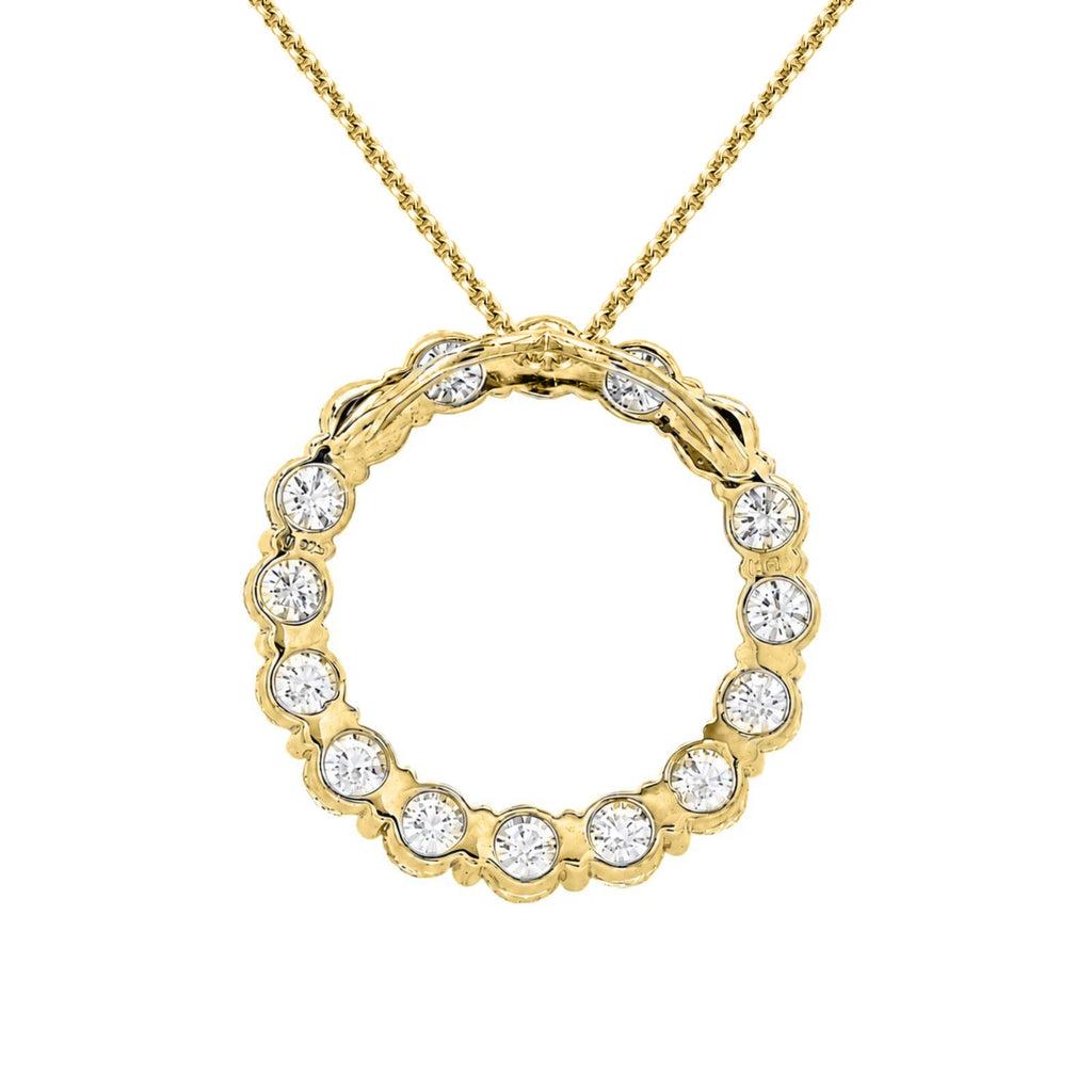 Diamonair Lab Grown Diamond (F/VS+) 3.00 carat Round cut Sterling Silver Circle Pendant - Sterling Silver | Gold over Silver