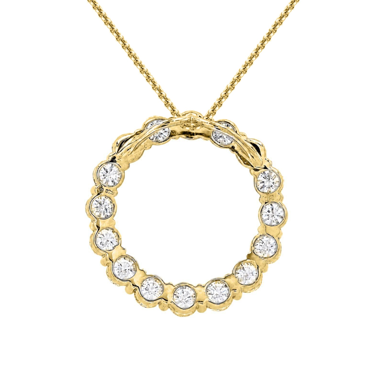 Diamonair Lab Grown Diamond (F/VS+) 3.00 carat Round cut Sterling Silver Circle Pendant - Sterling Silver | Gold over Silver